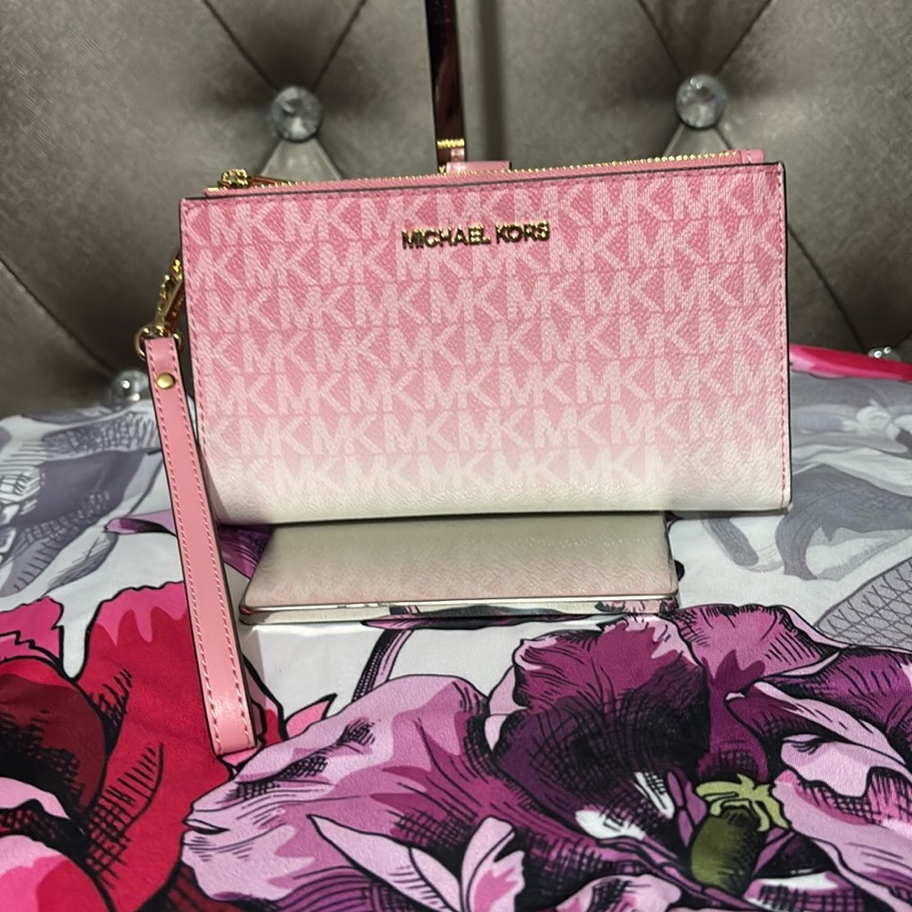 Michael Kors Jet Set Ombré Logo Double Zip Wristlet Wallet Phone Case Hol